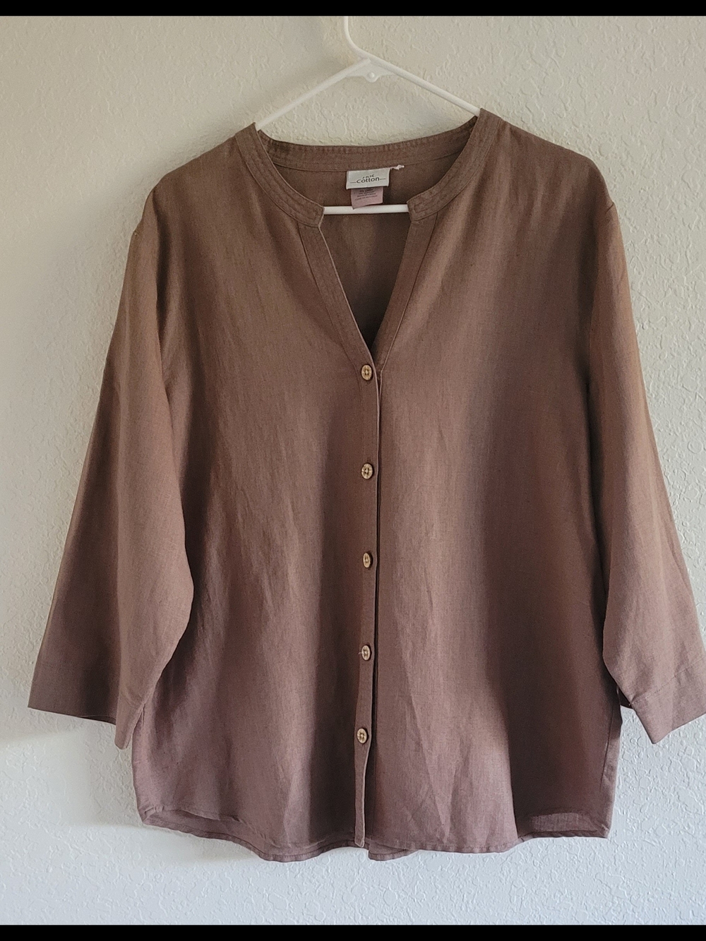 Hot Cotton Brown Button-Down Relaxed Women’s Shirt. Sz. XL. Lagenlook. Boho.